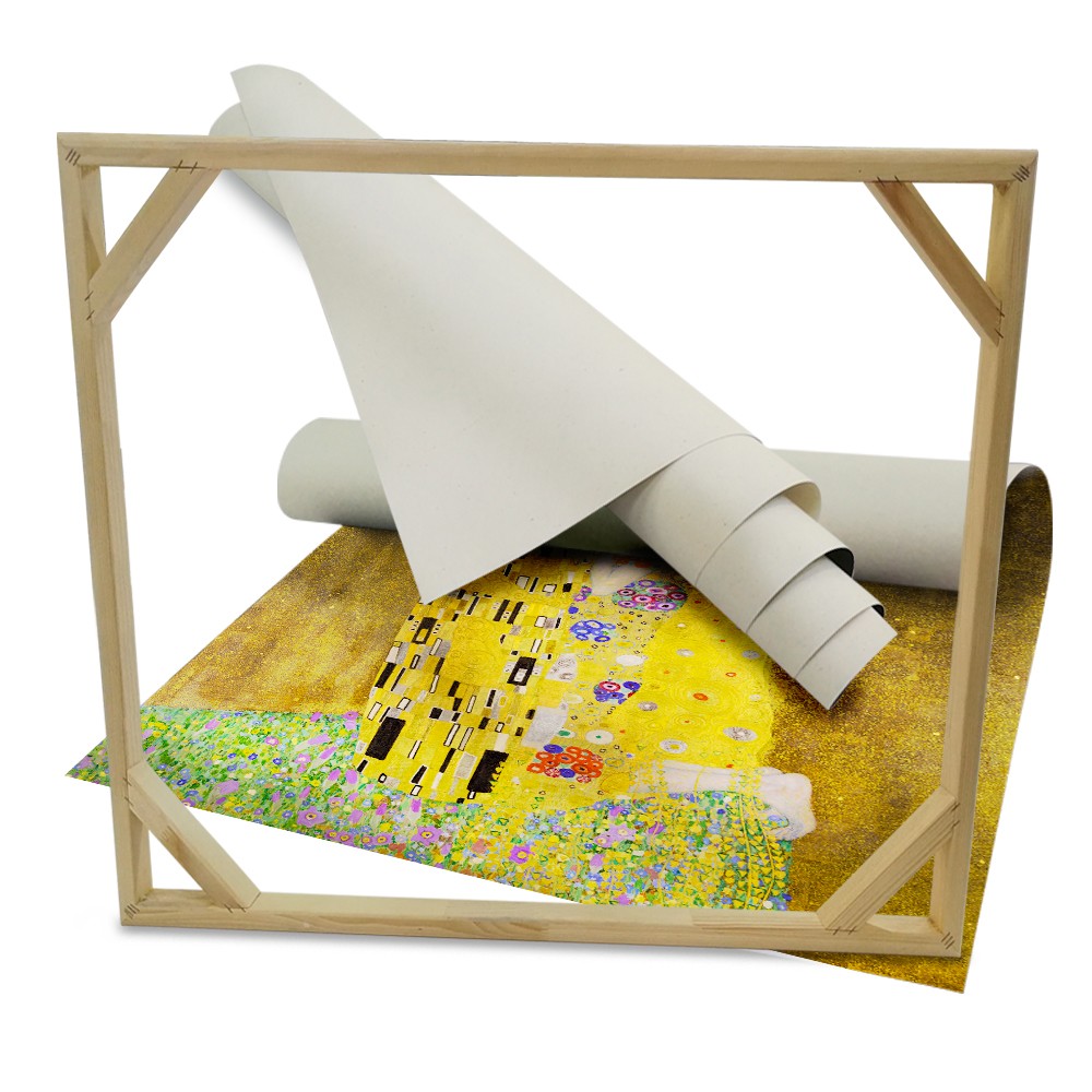 IL BACIO - KLIMT - Quadro Stampa su Canvas con telaio in legno Misura: 130x130 cm