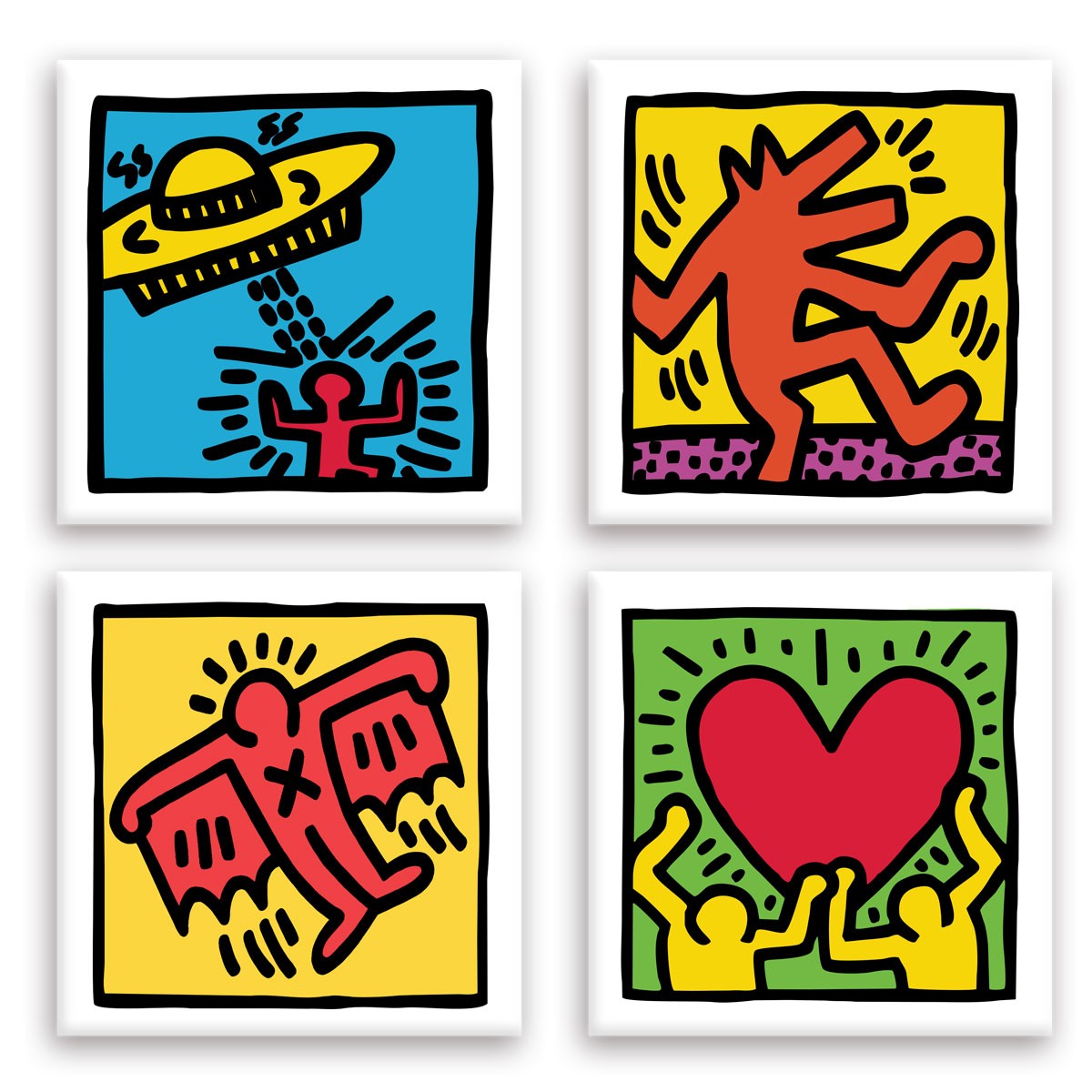 KEITH HARING - Kit 03 - N.4 Tele 40x40cm su telaio in legno Misura: 40X40 cm cad.