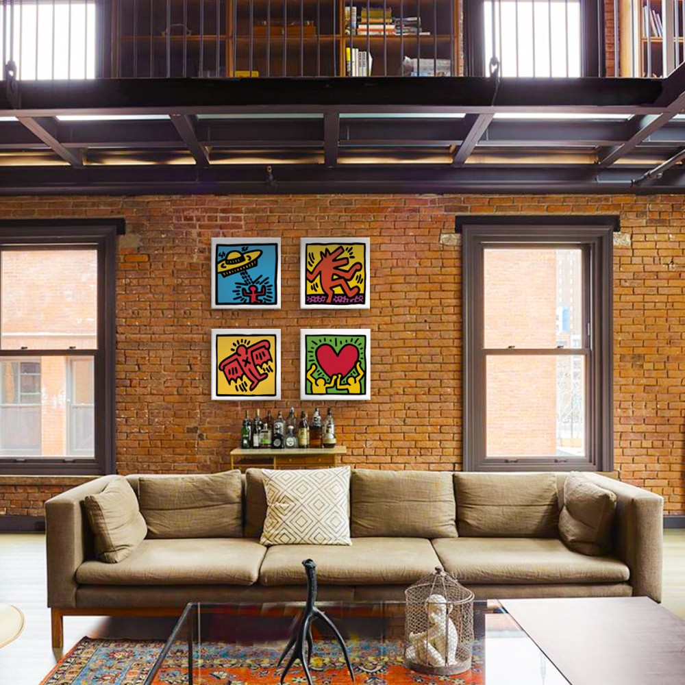 KEITH HARING - Kit 03 - N.4 Tele 40x40cm su telaio in legno Misura: 40X40 cm cad.