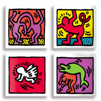 KEITH HARING - Kit 05 - N.4 Tele 40x40cm su telaio in legno Misura: 40X40 cm cad.