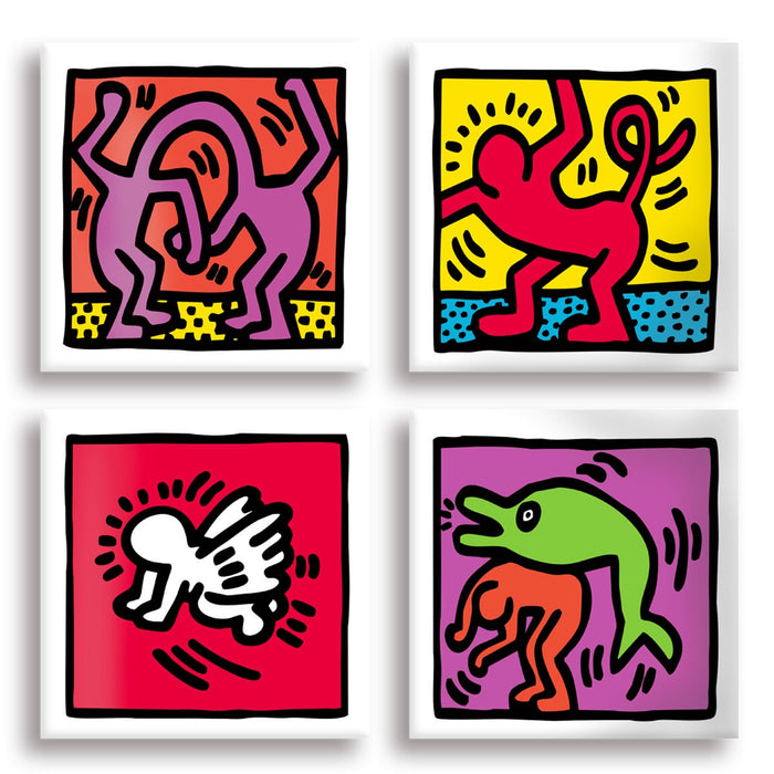 KEITH HARING - Kit 05 - N.4 Tele 40x40cm su telaio in legno Misura: 40X40 cm cad.
