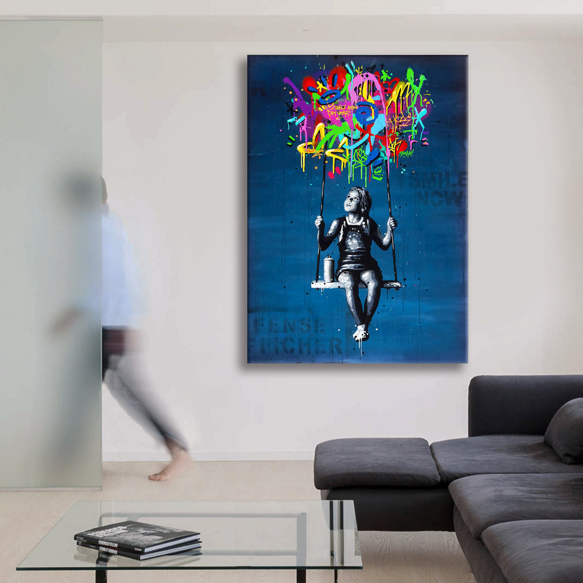 Kids Graffiti -  Quadro Canvas Contemporaneo su telaio in legno Misura: 100x140 cm