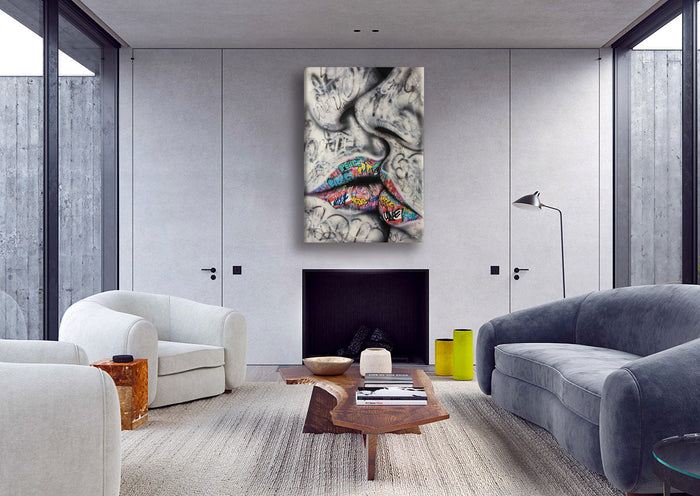 Kiss -  Quadro Canvas Contemporaneo su telaio in legno Misura: 70x100 cm