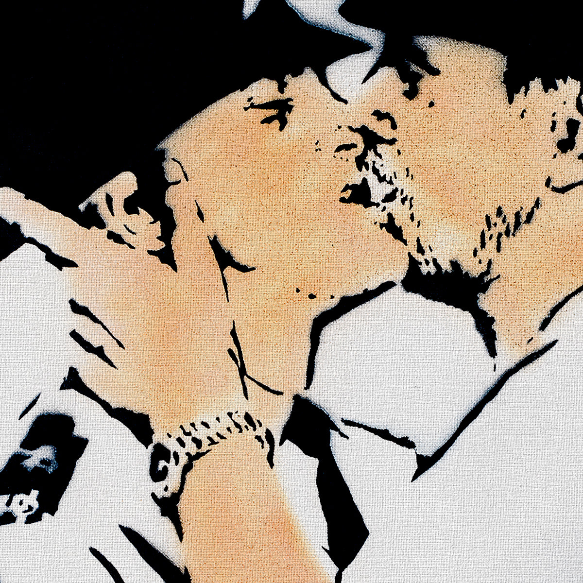 Kissing Policeman - Banksy - Quadro stampato su Canvas e montato su telaio in legno Misura: 70x100 cm