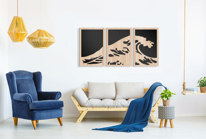 LA GRANDE ONDA DI KANAGAWA 100x50 cm - Quadro arredo LASERCUT composito Legno e PVC Misura: 100x50 cm