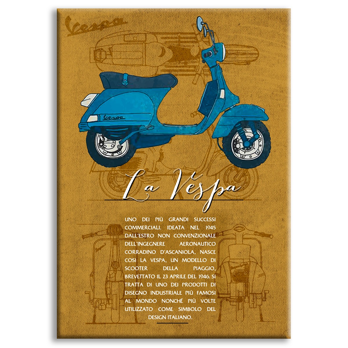 LA VESPA - Made in Italy - Quadro stampato su Canvas e montato su telaio in legno Misura: 70x100 cm