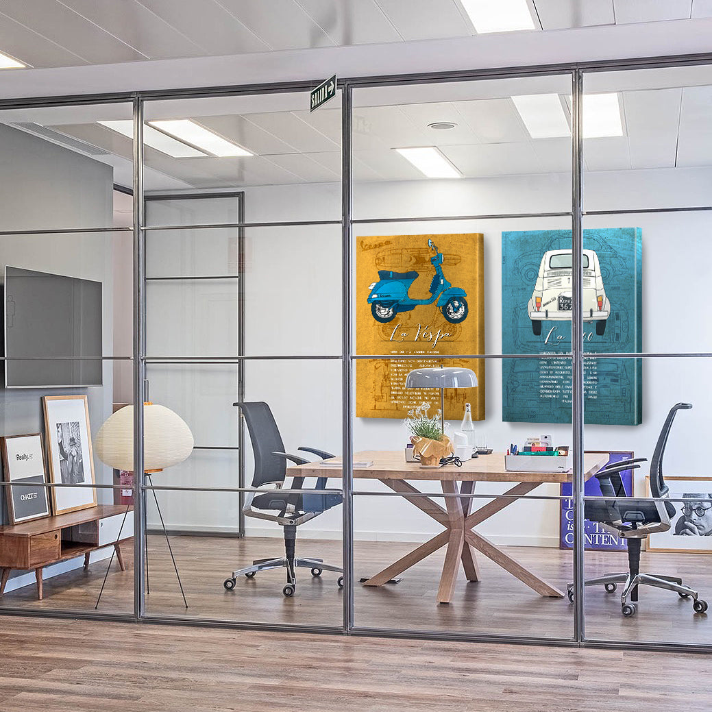 LA VESPA - Made in Italy - Quadro stampato su Canvas e montato su telaio in legno Misura: 50x70 cm