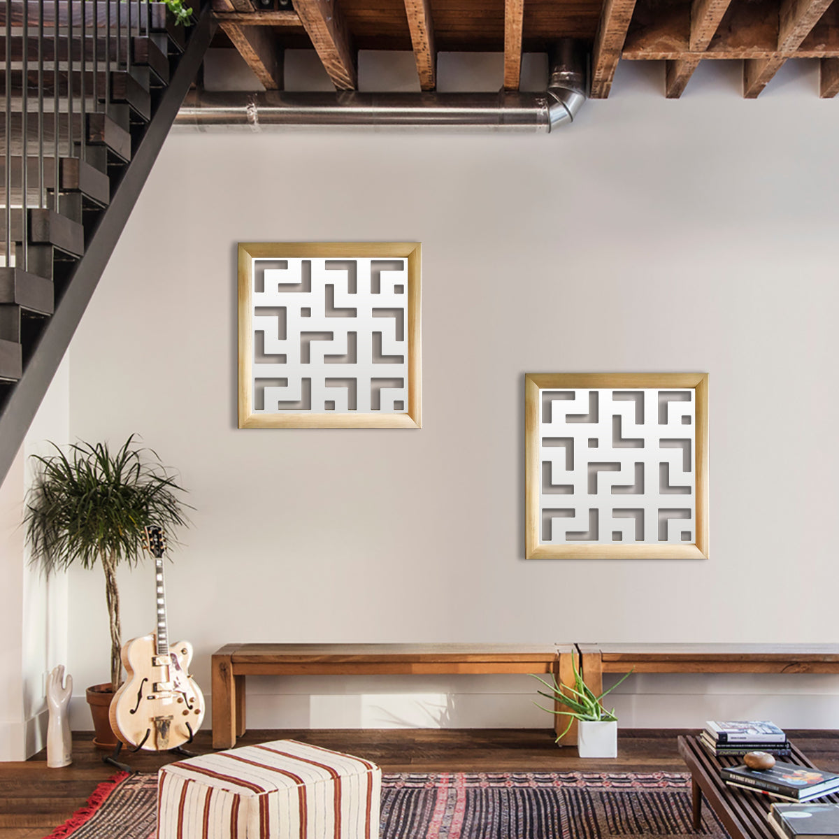 LABYRINTH L - Moduli Decorativi in Legno e PVC Colore: bianco, Misura: 98x98 cm