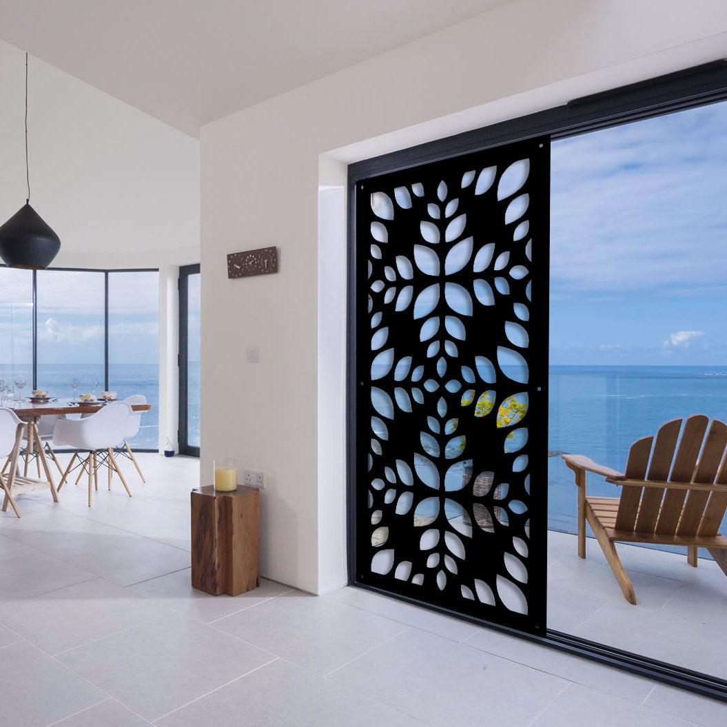 LEAVES - Pannello in PVC traforato - Parasole Misura: 47x94 cm, Colore: nero