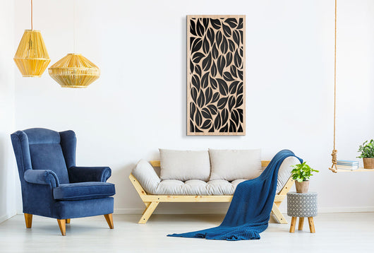 LEAVES - Quadro arredo LASERCUT composito Legno e PVC Misura: 50x100 cm