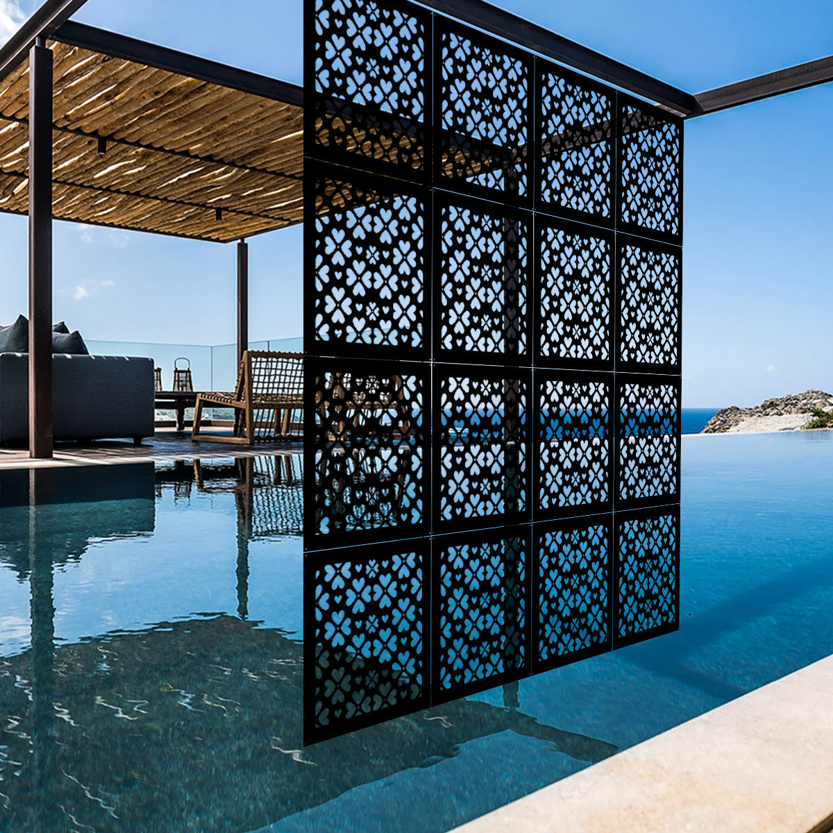 LOVE ME - Pannello in PVC traforato - Parasole Misura: 98x98 cm, Colore: nero