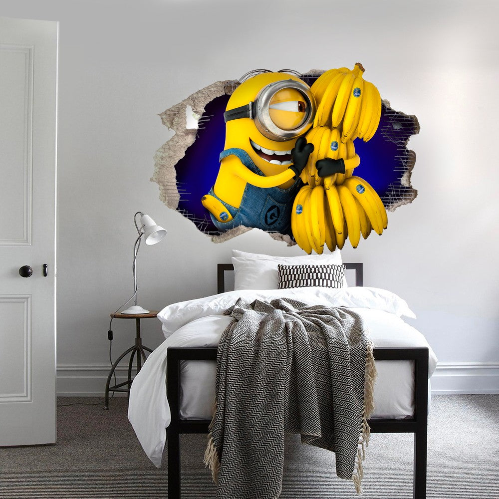 MINION con Banane - Adesivo murale parete 3D wall sticker camera bimbi Misura: 150x100 cm