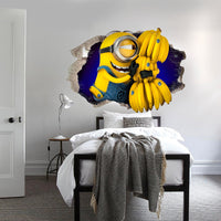 MINION con Banane - Adesivo murale parete 3D wall sticker camera bimbi Misura: 150x100 cm