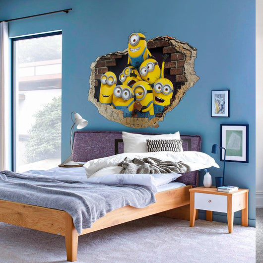 MINIONS foto di gruppo - Adesivo murale parete 3D wall sticker camera bimbi Misura: 150x100 cm