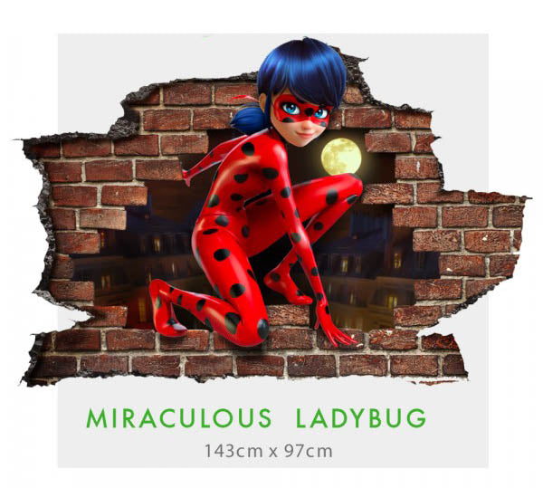 MIRACULOUS LADYBUG - 002 Adesivo parete murale effetto 3D wall stickers Misura: 150x100 cm