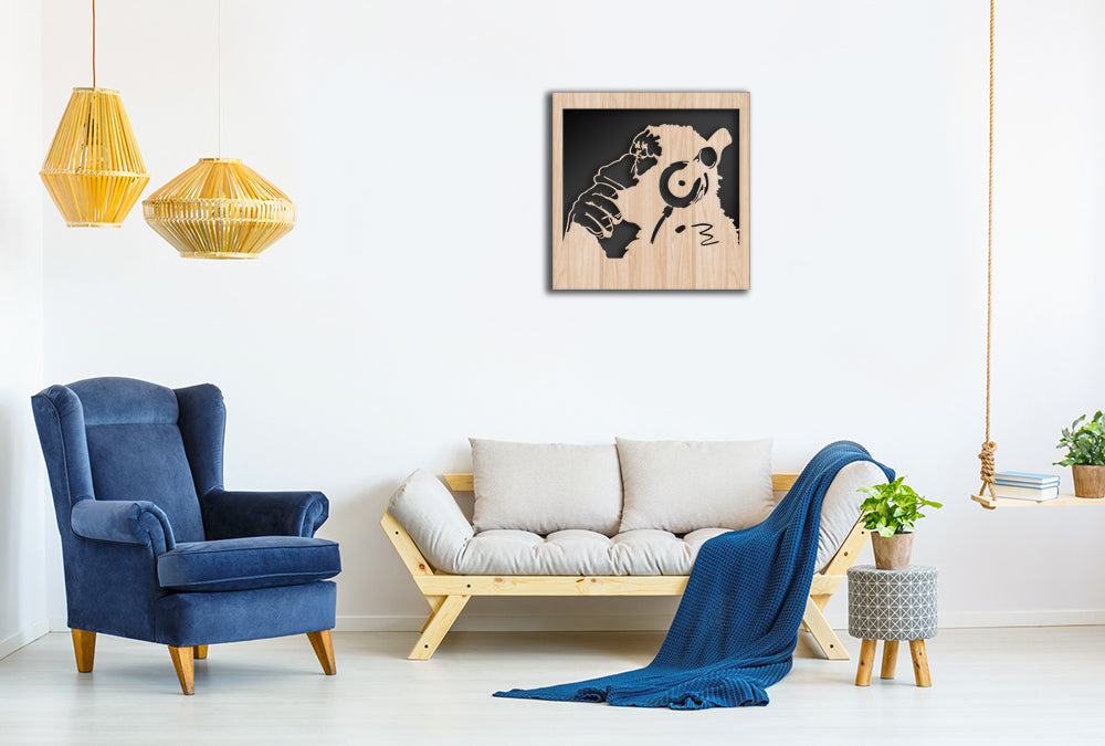 MONKEY BANKSY - Quadro arredo LASERCUT composito Legno e PVC Misura: 40x40 cm