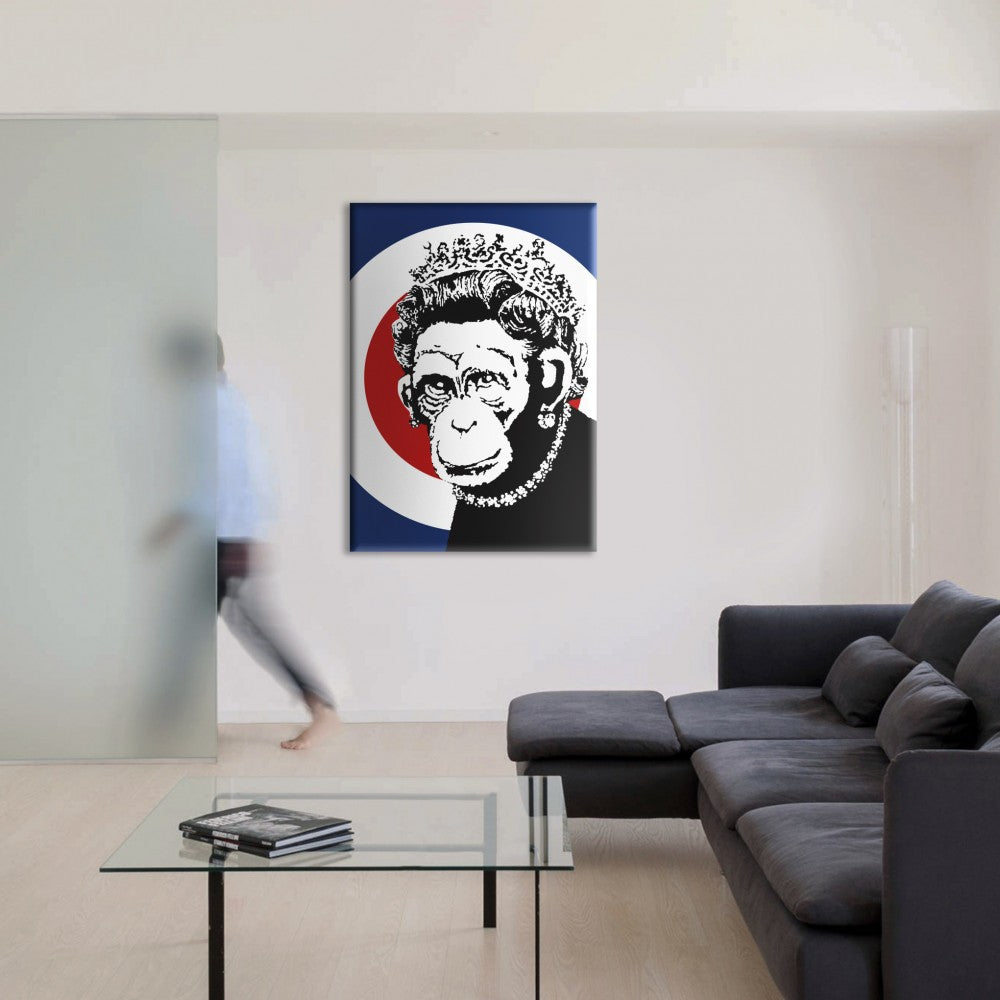 Monkey Queen - Banksy - Quadro stampato su Canvas e montato su telaio in legno Misura: 70x100 cm