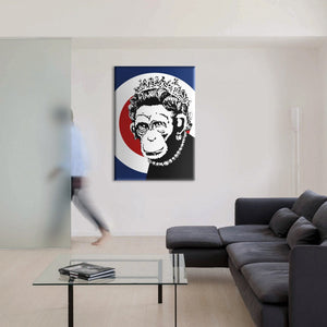 Monkey Queen - Banksy - Quadro stampato su Canvas e montato su telaio in legno Misura: 100x140 cm