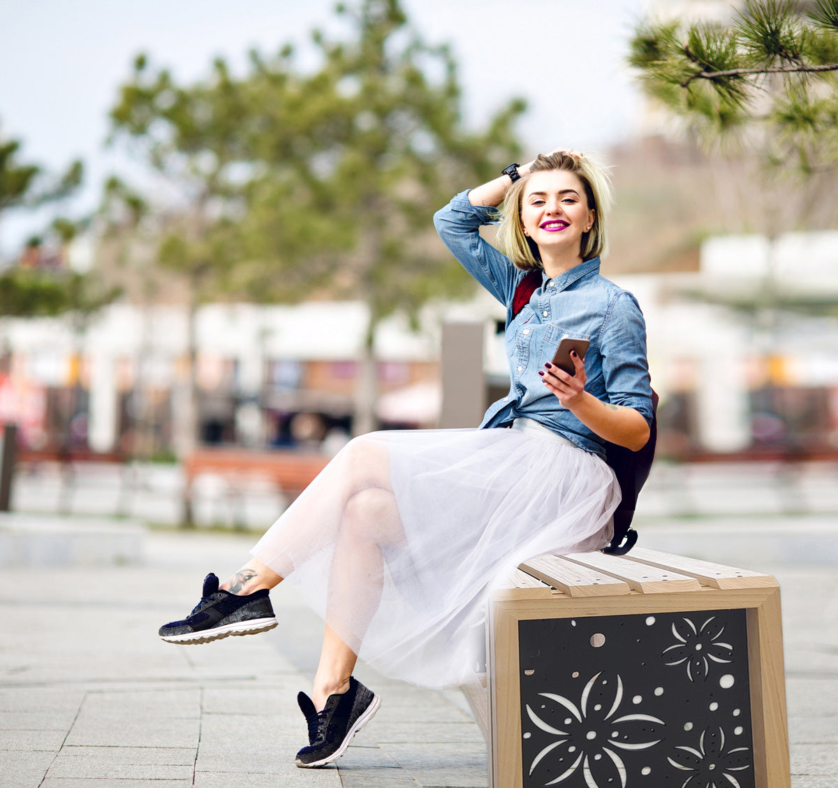 Panchina In Legno E Pvc Per Interno Ed Esterno Mod. FLOWERS