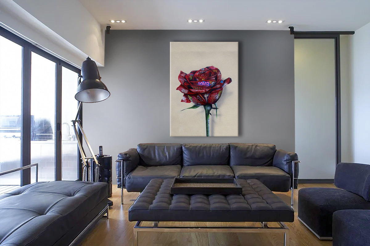 Paper Rose -  Quadro Canvas Contemporaneo su telaio in legno Misura: 100x140 cm