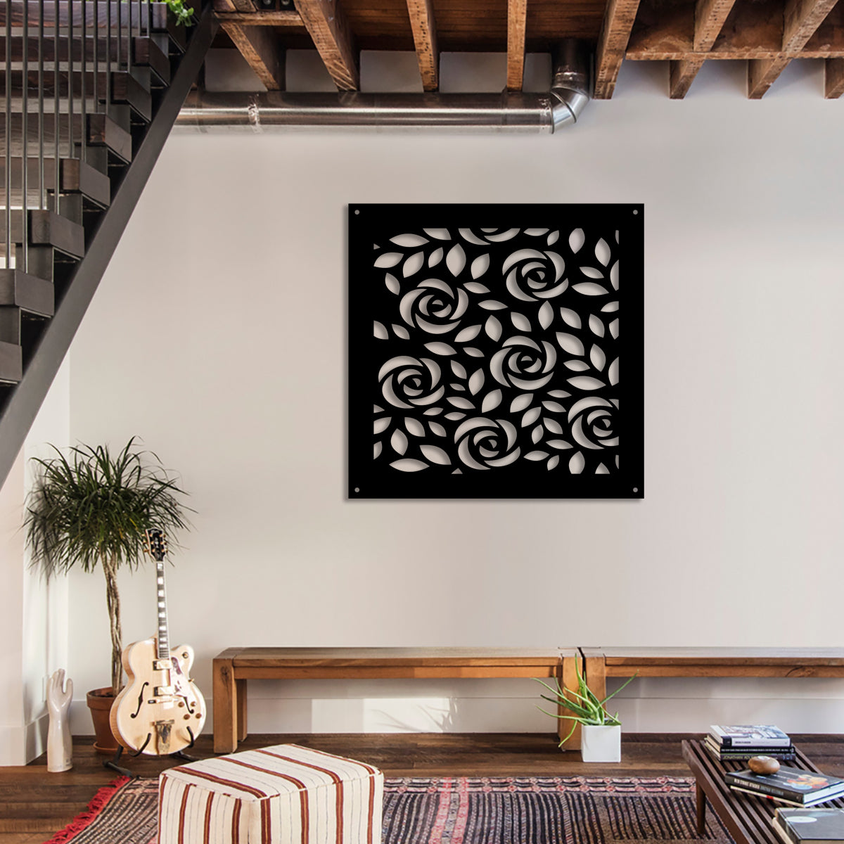 PETALI - Pannello in PVC traforato - Parasole Colore: nero, Misura: 98x98 cm