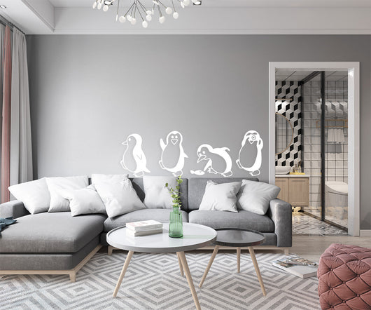 PENGUINS - Adesivo murale wall sticker in vinile 40x125 cm Colore: bianco