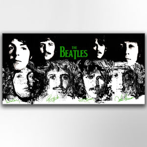 Quadro Canvas su telaio in legno BEATLES BLACK-GREEN Misura: 140x70 cm