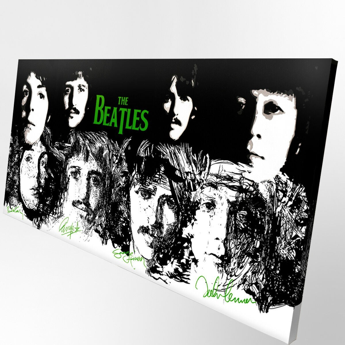 Quadro Canvas su telaio in legno BEATLES BLACK-GREEN Misura: 100x50 cm