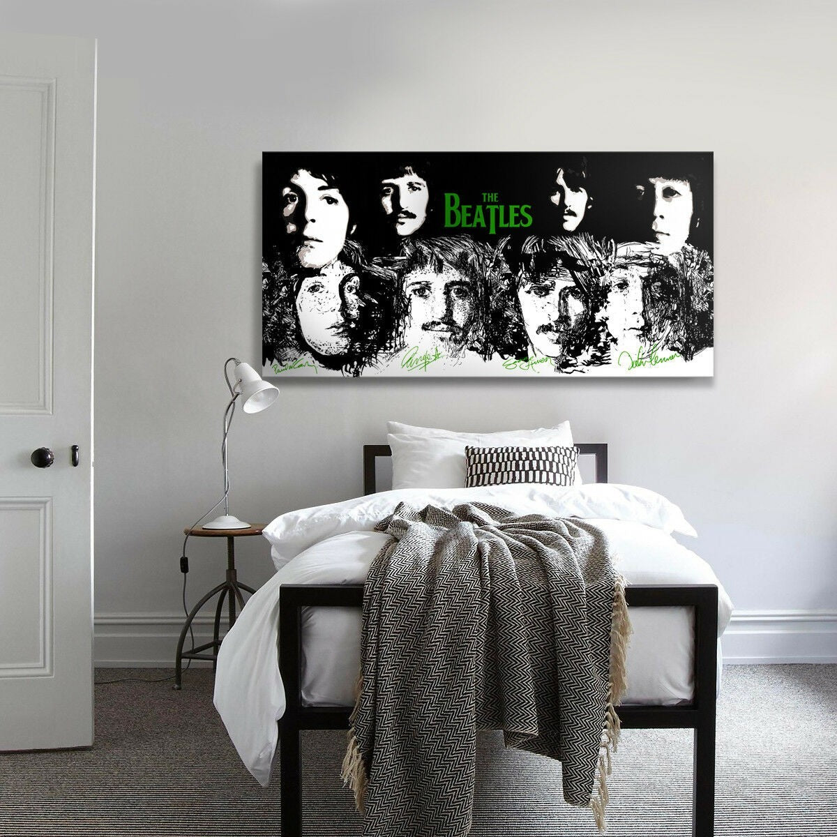 Quadro Canvas su telaio in legno BEATLES BLACK-GREEN Misura: 100x50 cm