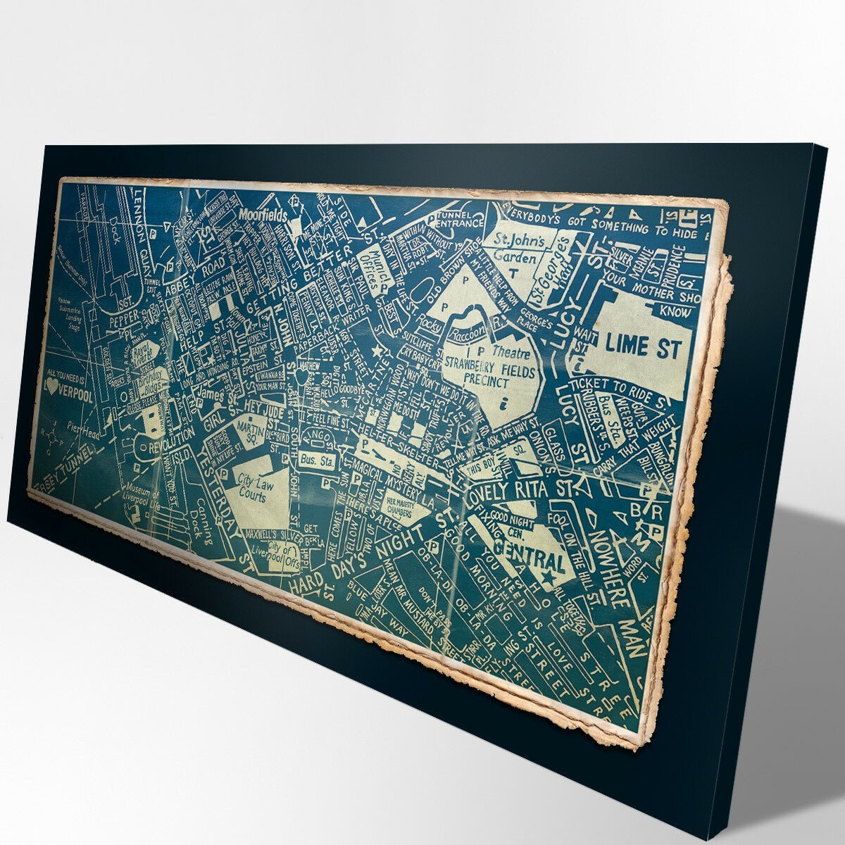 Quadro Canvas su telaio in legno BEATLES SONGS Misura: 100x50 cm