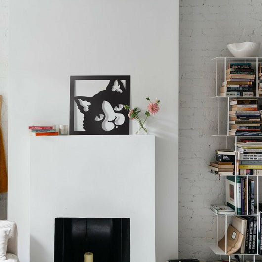 Quadro moderno arredo moderno Quadro Gatto nero traforato Cat 48x 48 cm Colore: nero