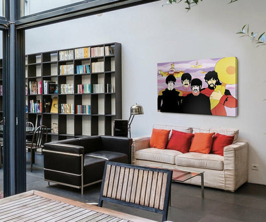 Quadro stampato su tela Canvas telaio in legno Beatles Yellow Submarine - Pop Art Misura: 100x70 cm