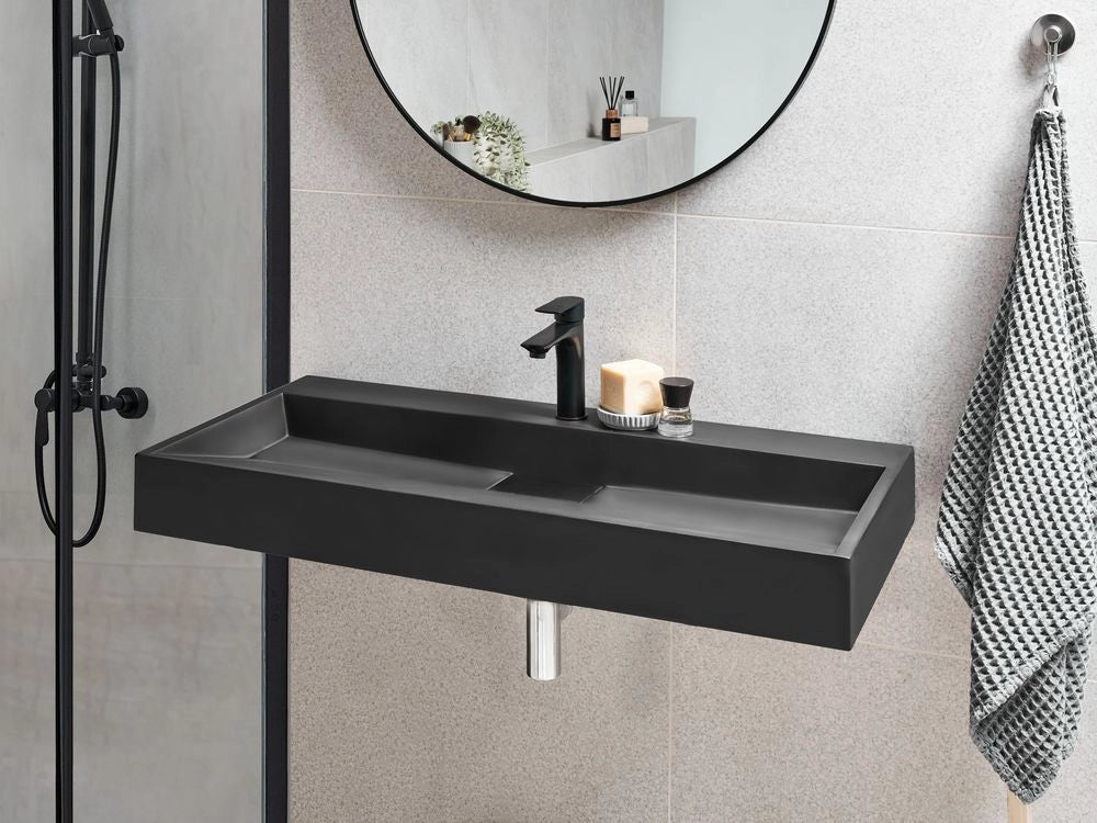 Lavabo bagno classico rettangolare in ceramica finitura lucida 100 x 46 cm nero Lavello da bagno rettangolare
