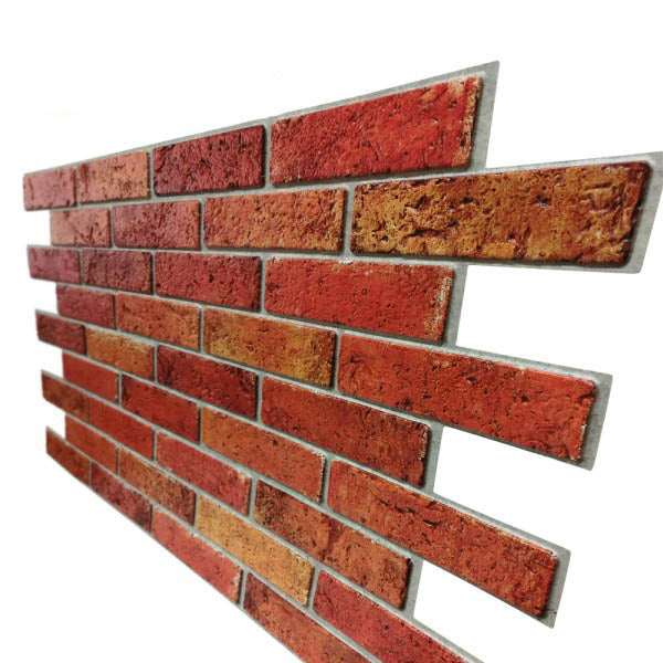 Red Wall - Pannelli parete in PVC finto mattone rosso effetto 3D 97x50cm x 0.4mm - 2Pz 1Mq