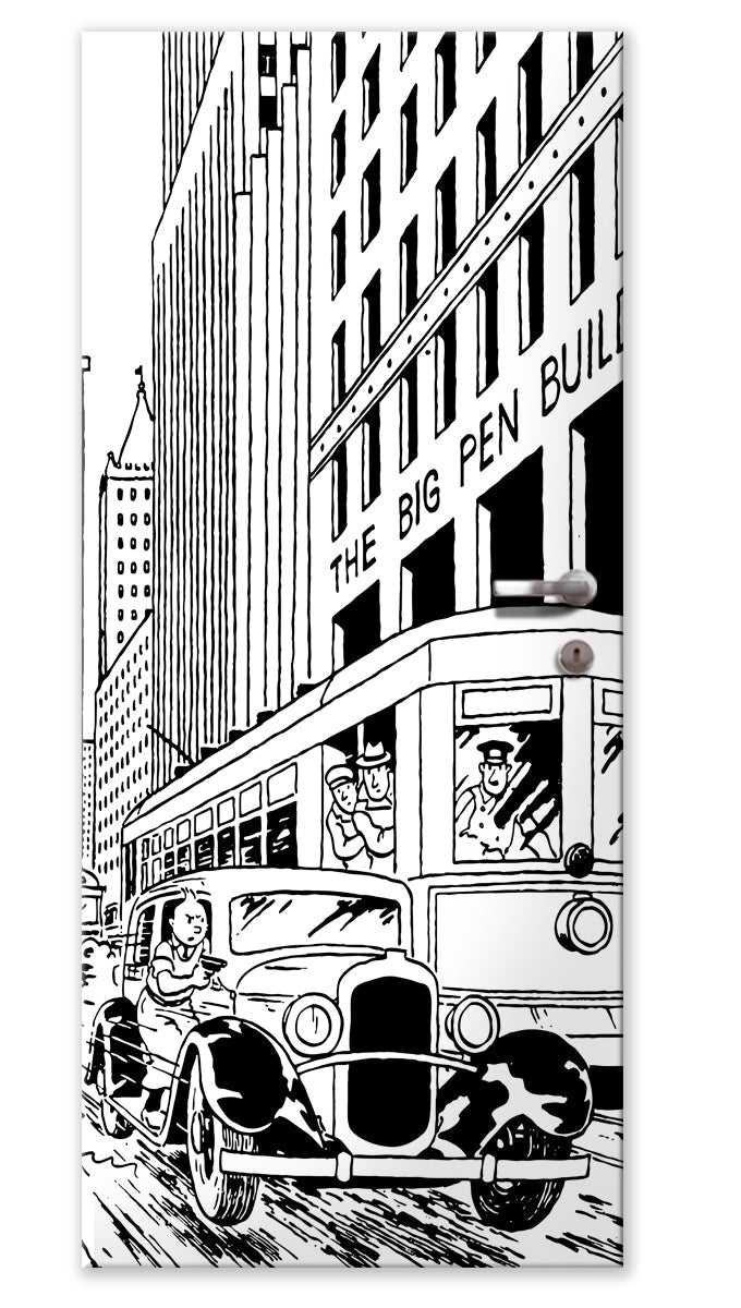 Rivestimento adesivo per porte interne - Tin Tin Inseguimento Misura: 85x215 cm