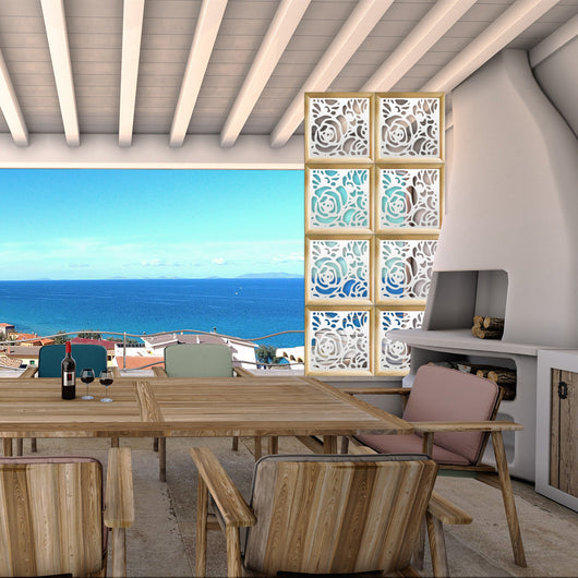 ROSES - Moduli Decorativi in Legno e PVC Misura: 98x98 cm, Colore: bianco