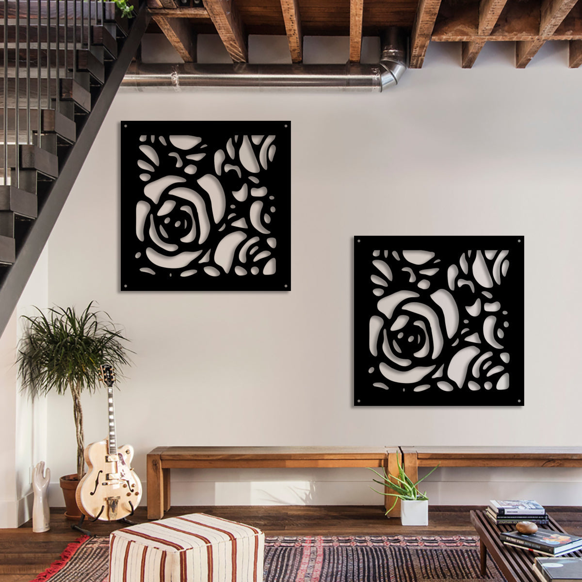 ROSES - Pannello in PVC traforato - Parasole Misura: 48x48 cm, Colore: nero
