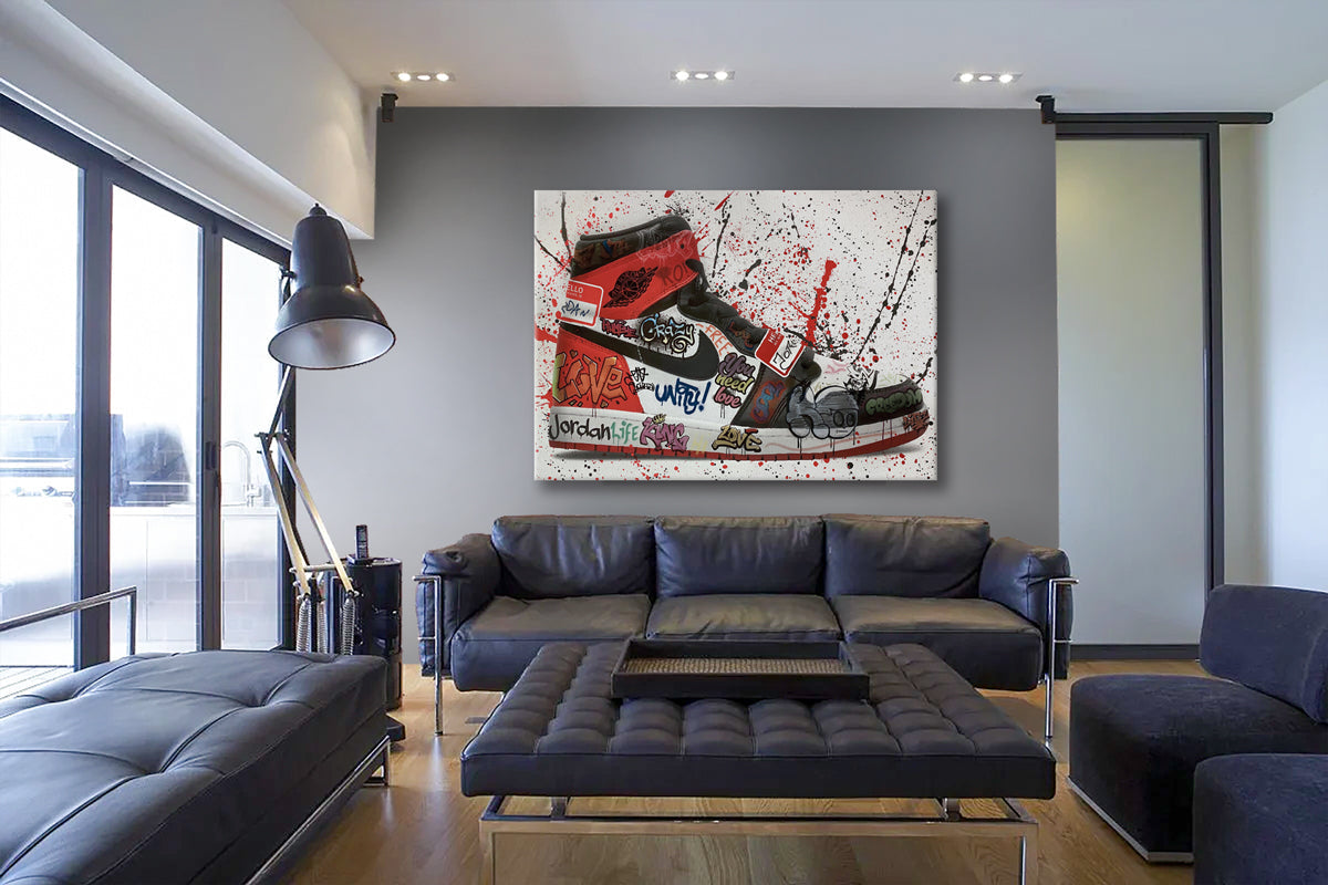 Sneakers Paint -  Quadro Canvas Contemporaneo su telaio in legno Misura: 100x70 cm