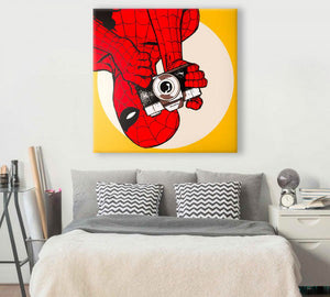 Spider - Man takes Foto - Stampa su tela montata su telaio in legno Misura: 80x80 cm