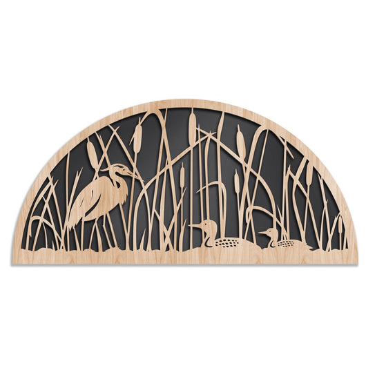 STAGNO CON AIRONE E ANATRE - decorazione testiera letto Misura: 75x40 cm