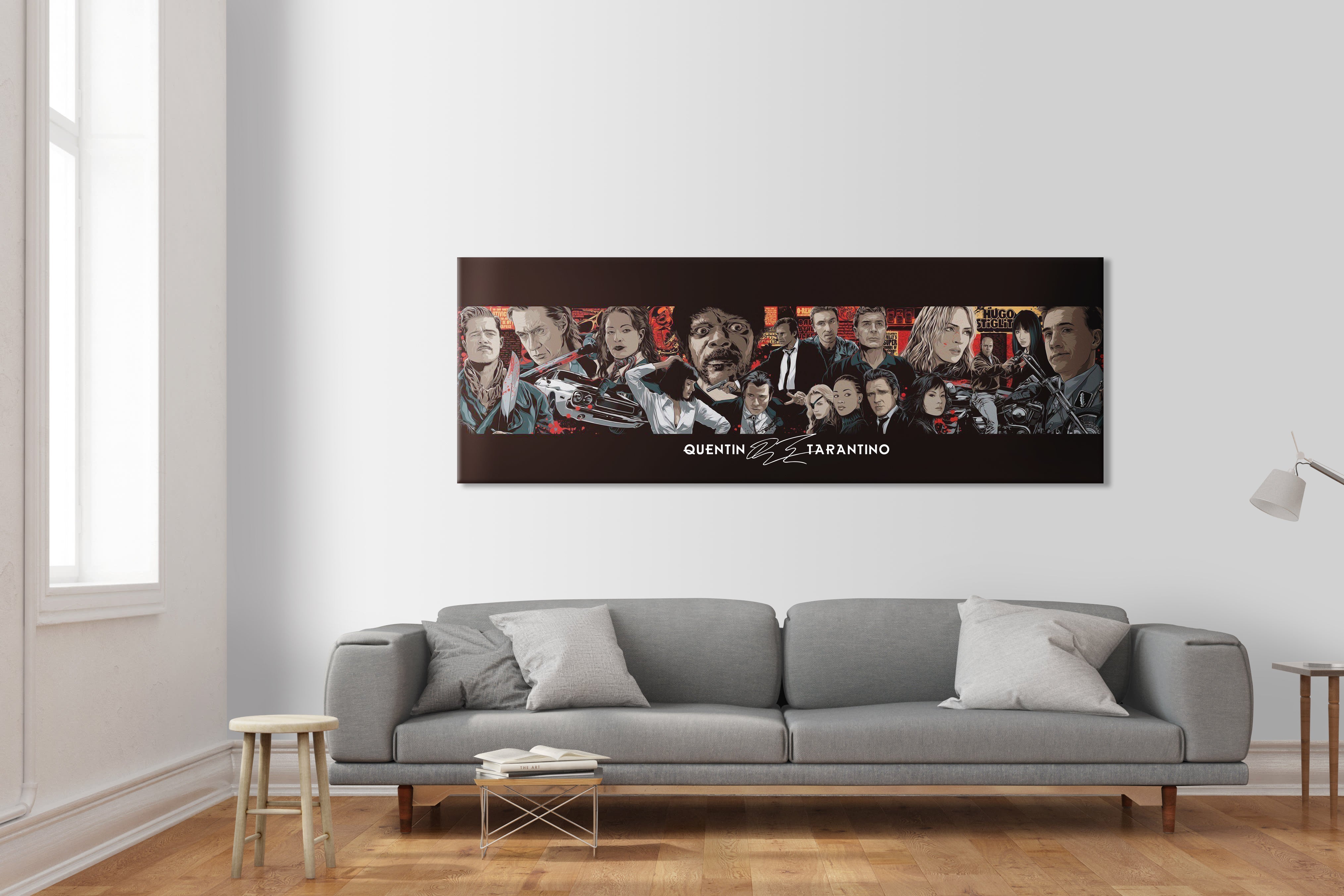 Stampa su Canvas montata su telaio in legno -soggetto Quentin Tarantino Misura: 140x50 cm