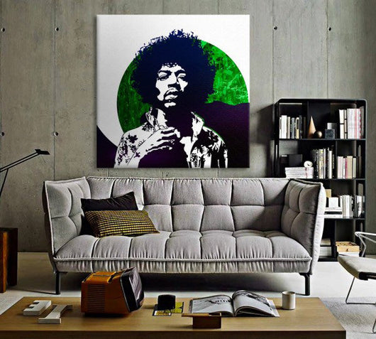 Stampa su tela Jimi Hendrix Quadro Canvas su telaio in legno Misura: 100x100 cm
