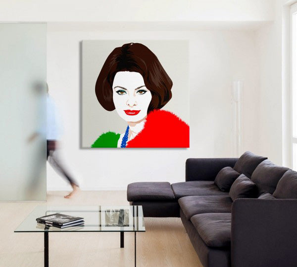 Stampa su tela Sofia Loren Quadro Canvas su telaio in legno Misura: 130x130 cm