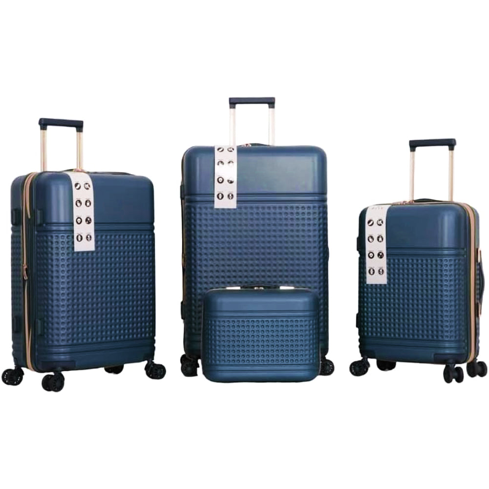 Set 4 Valigie Rigide in ABS da Viaggio Blu con Ruote Easy Roll e Beauty Case