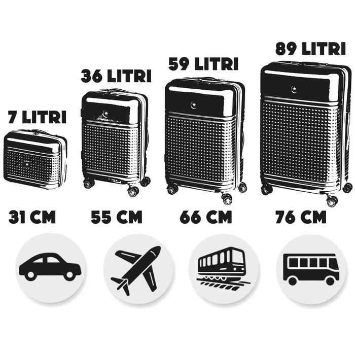 Set 4 Valigie Rigide in ABS da Viaggio Blu con Ruote Easy Roll e Beauty Case