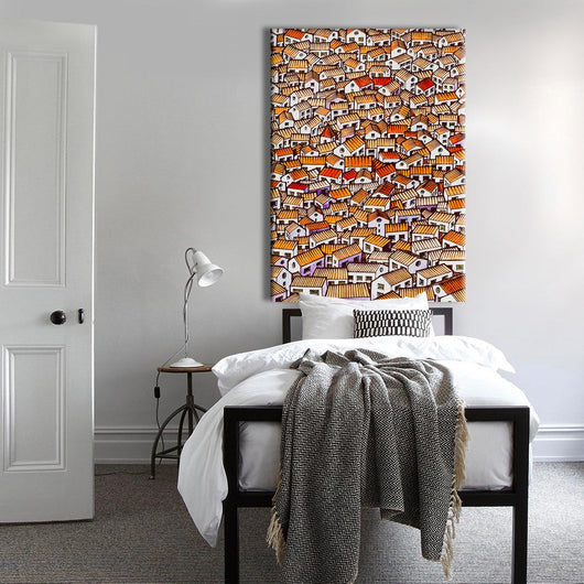 VILLAGE - Quadro stampato su Canvas e montato su telaio in legno Misura: 70x100 cm