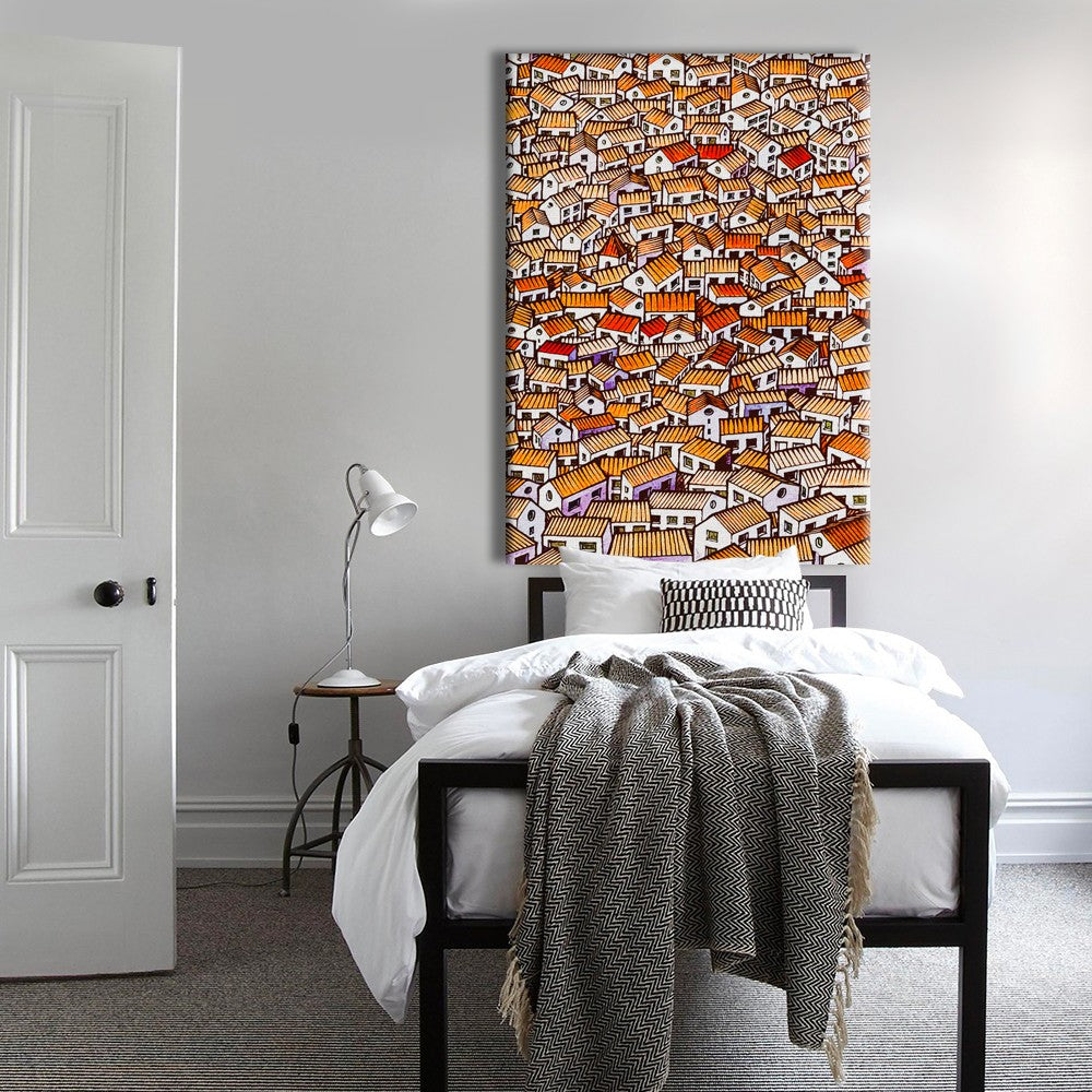 VILLAGE - Quadro stampato su Canvas e montato su telaio in legno Misura: 100x140 cm