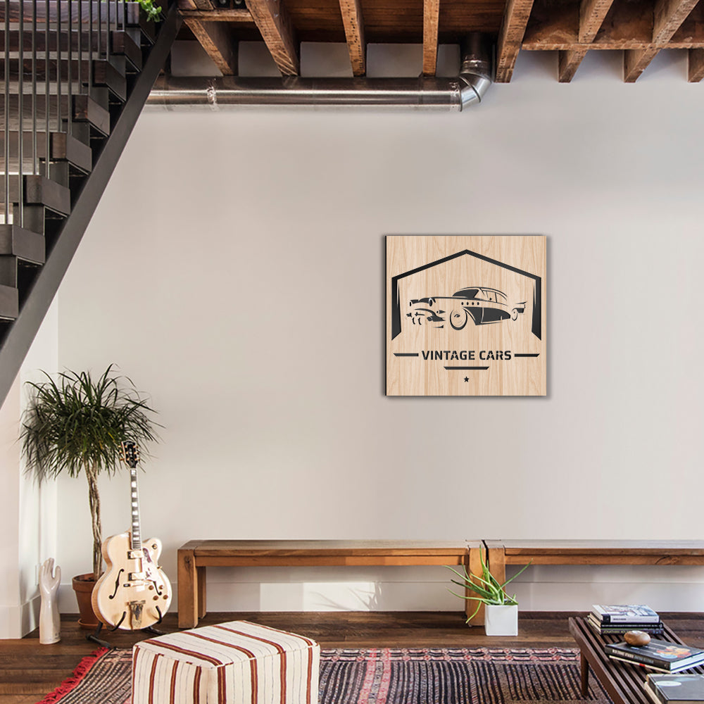 VINTAGE CAR - Quadro arredo LASERCUT composito Legno e PVC Misura: 60x60 cm
