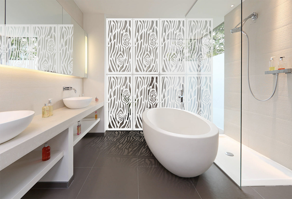 WOOD - Pannello in PVC traforato - Parasole Colore: bianco, Misura: 50x150 cm