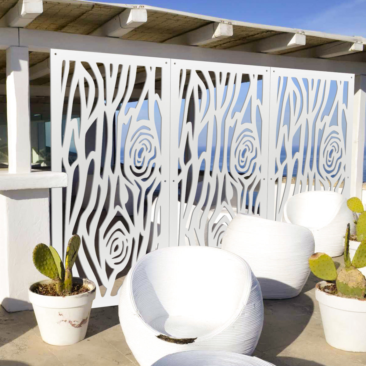 WOOD - Pannello in PVC traforato - Parasole Colore: bianco, Misura: 73x148 cm